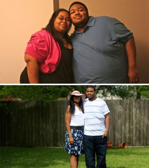 Pareja de novios antes y después de perder peso 