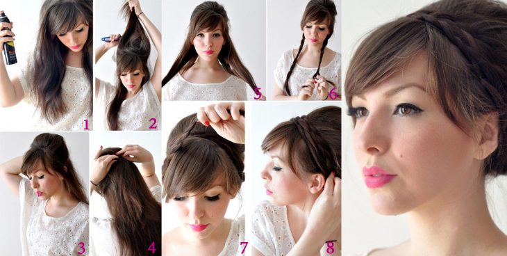 Tutorial chica haciendo un recogido con trencas de diadema 