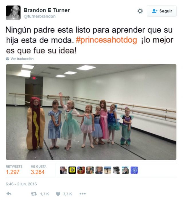 captura de pantalla de twitter niña vestida de hotdog 