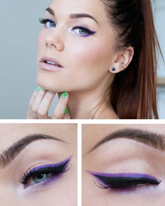 Delineado con color morado. 