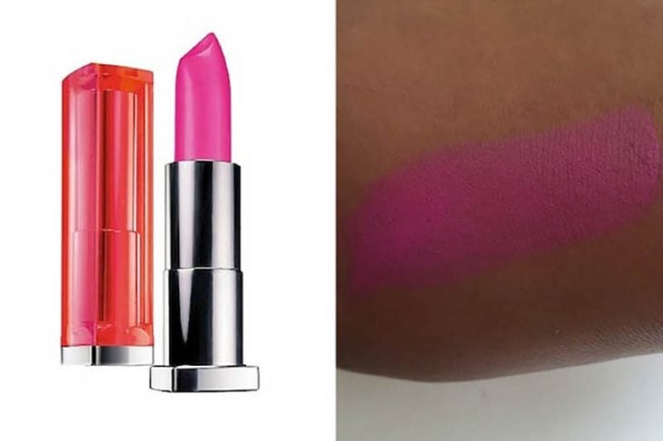 lipstick color rosa y prueba sobre piel morena 