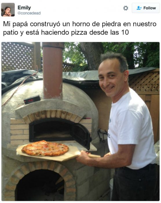 captura de pantalla de twitter hombre con pizza y horno 