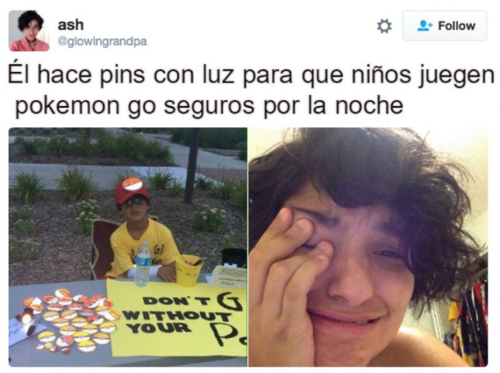 captura de pantalla de twitter niño con pins 