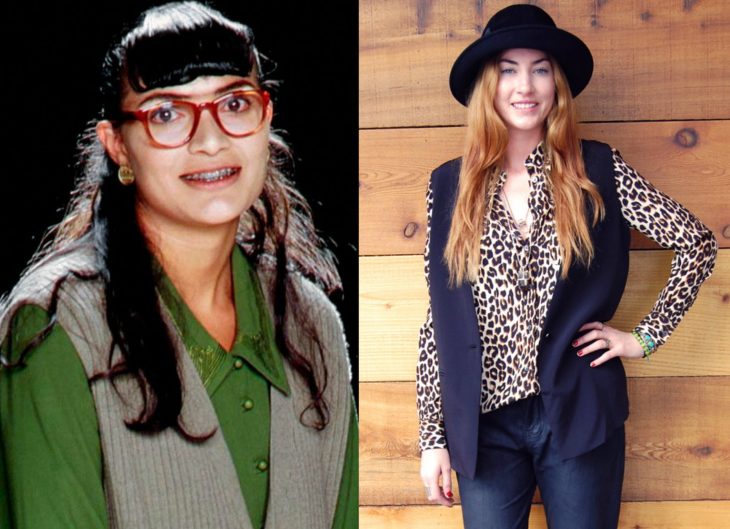 mujer con lentes, flequillo y camisa con chaleco 