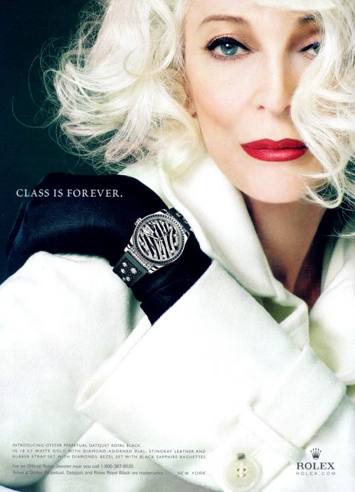 Carmen Dell'Orefice en una publicidad de Rolex. 