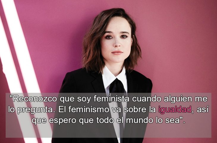 mujer con saco y frase feminista 