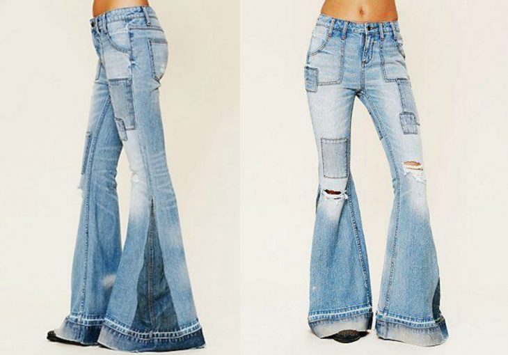 jeans con cuadros y acampanados 