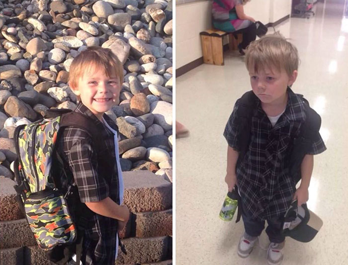 fotos niño antes y después primer día de clases