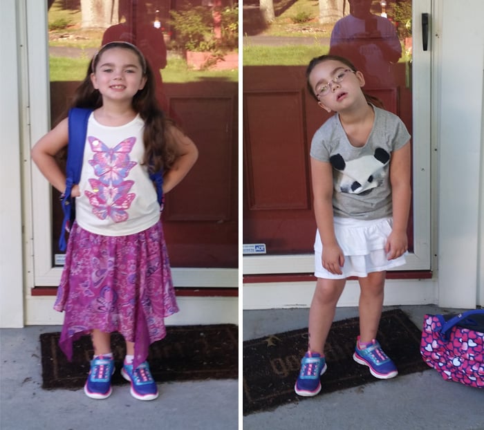 fotos niña antes y después primer día de clases