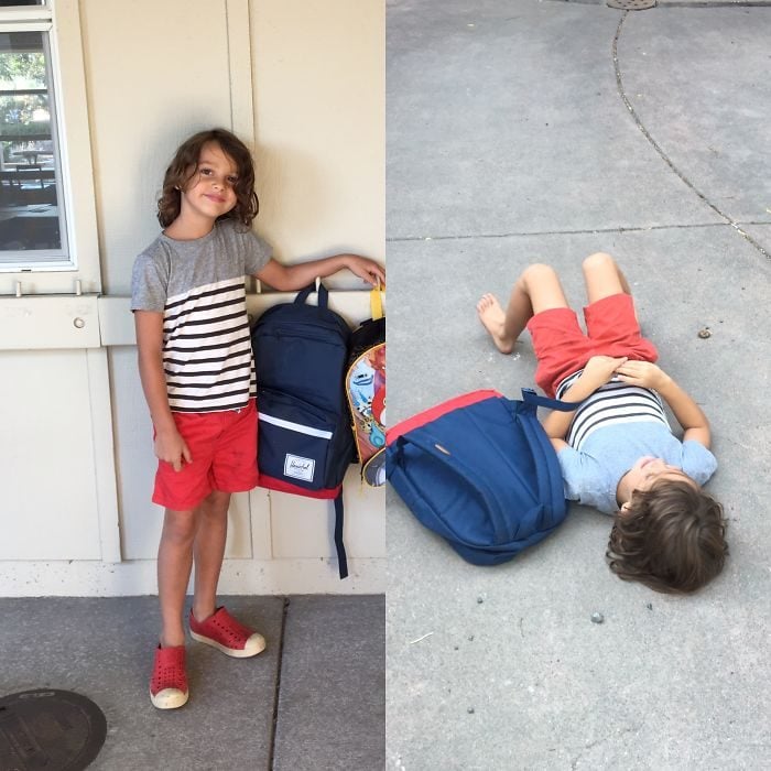 fotos niño antes y después primer día de clases