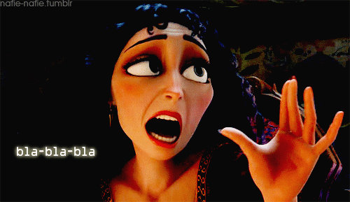 Bruja de Rapunzel diciendo bla-bla-bla. 