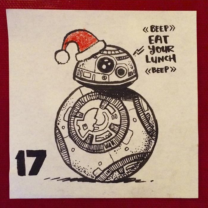 Dibujo de bb8 creado por un padre para su pequeña hija