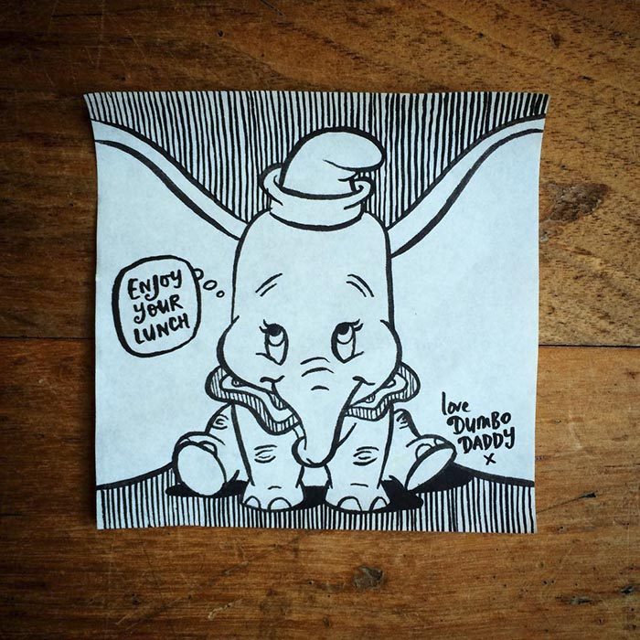 Dibujo de dumbo creado por un padre para su pequeña hija 