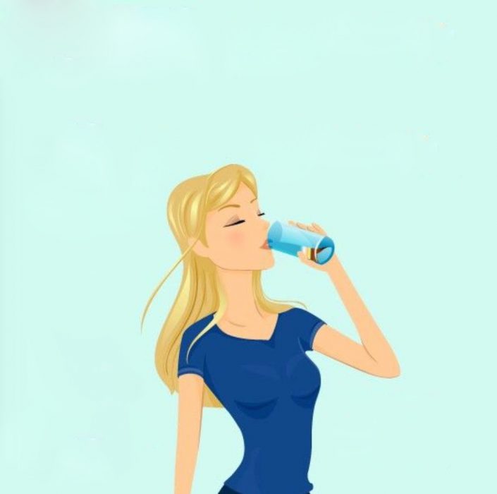 Ilustración de mujer tomando agua. 