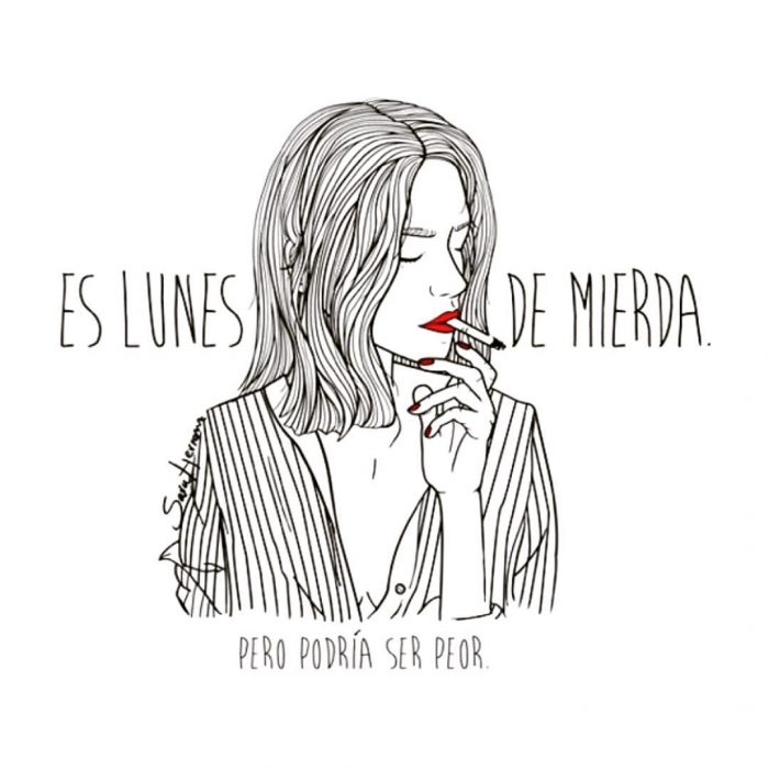 Ilustración de mujer fumando. 