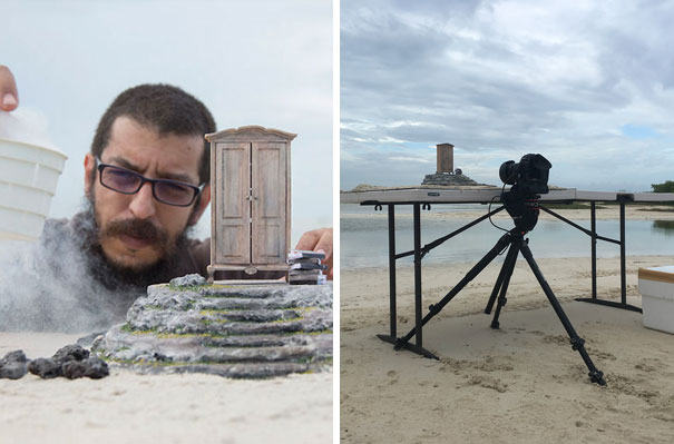 fotógrafo con maqueta a escala