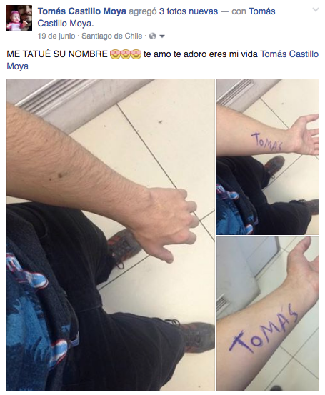 Tomás Castillo Moya se tatúa su amor 