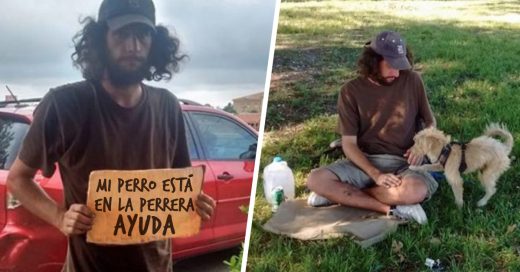 Vagabundo pide dinero para pagar cuota de su mascota en la perrera y una mujer decide ayudarlo