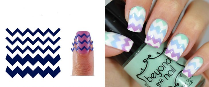 Decoración en zig zag de uñas. 