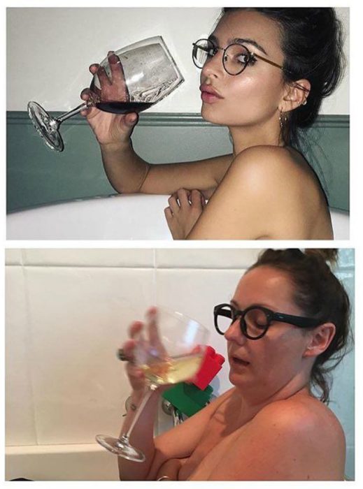 mujer con lentes y copa de vino