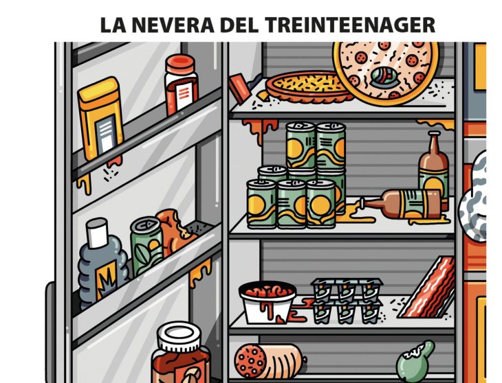 ilustración de nevera con comida 