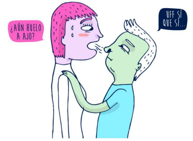 ilustración de mujer y hombre oliendo aliento 