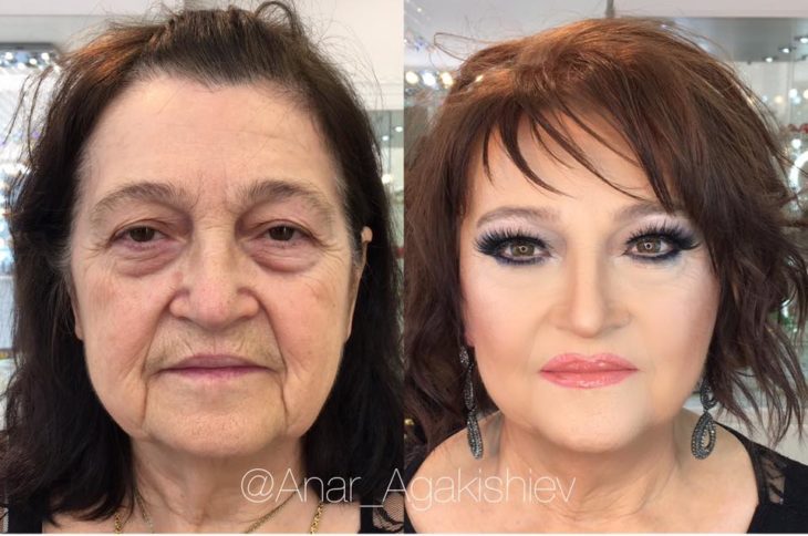 antes y después de una mujer a la que le regresaron su juventud con un poco de maquillaje 