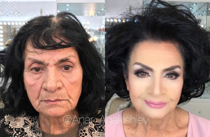 antes y después de una mujer a la que le regresaron su juventud con un poco de maquillaje 