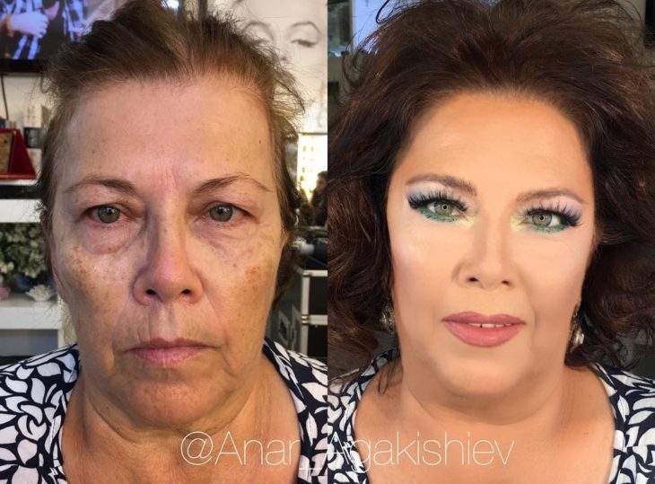 antes y después de una mujer a la que le regresaron su juventud con un poco de maquillaje 
