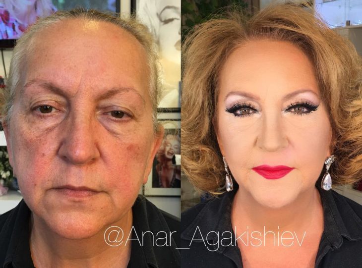 antes y después de una mujer a la que le regresaron su juventud con un poco de maquillaje