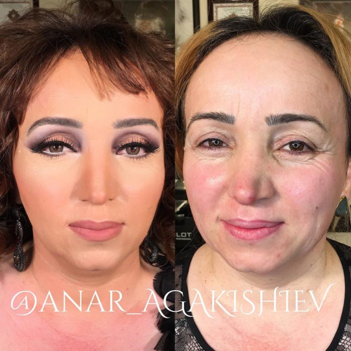 antes y después de una mujer a la que le regresaron su juventud con un poco de maquillaje 