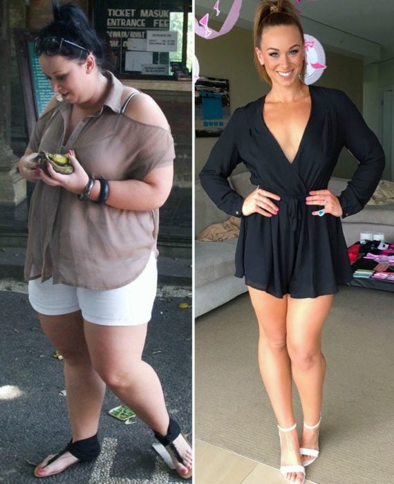 mujer antes y después de sobrepeso 