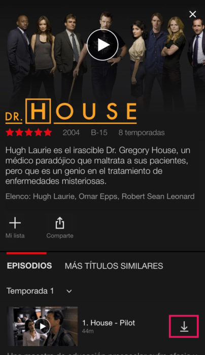 Captura de pantalla de Netflix en un celular 