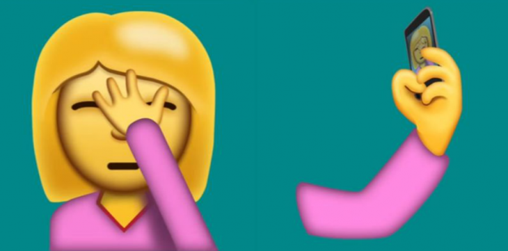 emoji de mano en la cara y selfie 
