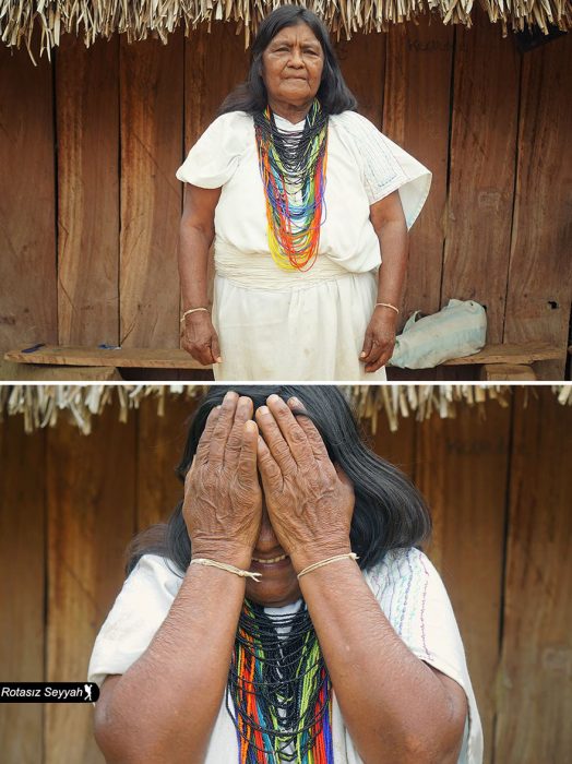 Señora se tapa la cara cuando le dicen que es bonita. 