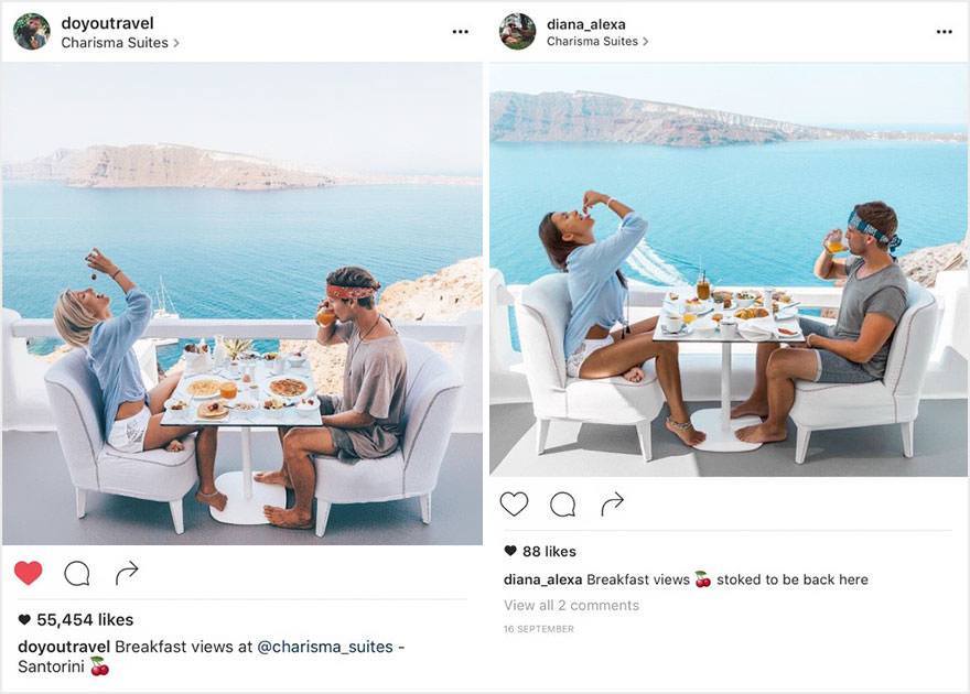 Siguen a una pareja para copiar todas sus fotos de Instagram