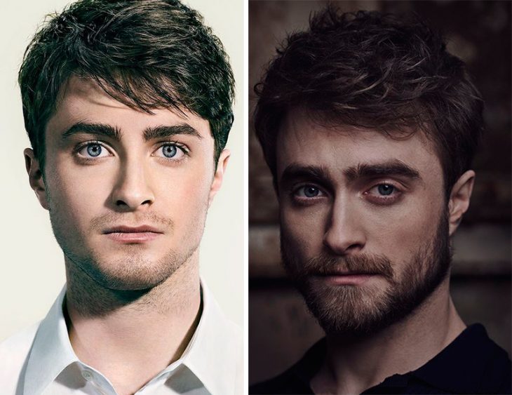 Daniel Radcliffe con barba y sin barba. 