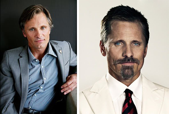 Viggo Mortensen con barba y sin barba. 