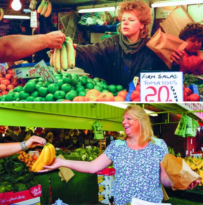 mujer en el supermercado antes y después de 30 años