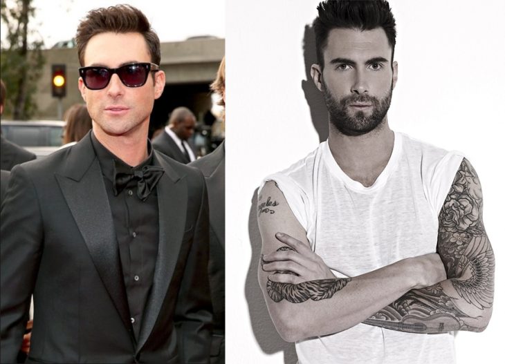 Adam Levine antes y después de la transformación. 