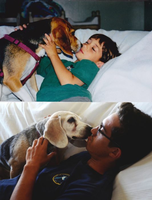 niño con su perro antes y después 