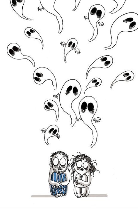 ilustraciones del libro mamma mia! pareja con miedos