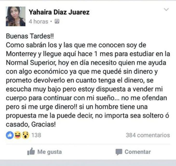 captura de pantalla con publicación de facebook 