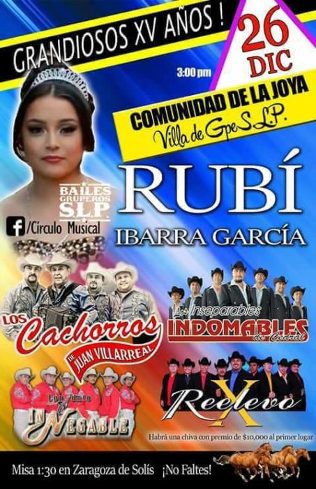 Poster de grupos musicales que asistirian a los xv de rubí