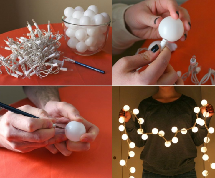 truco de luces navideñas y esferas 