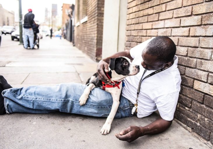 Hombre mirando a su perro 