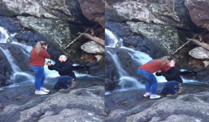 mujer y hombre en cascada 