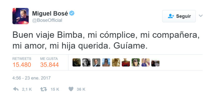 tWIT MIGUEL BOSÉ DESPEDIDA A BIMBA BOSÉ 