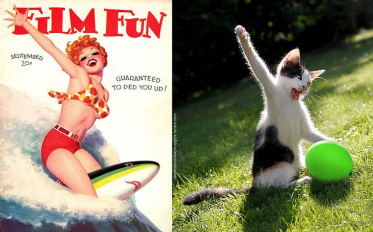 gato como chica pin-up jugando