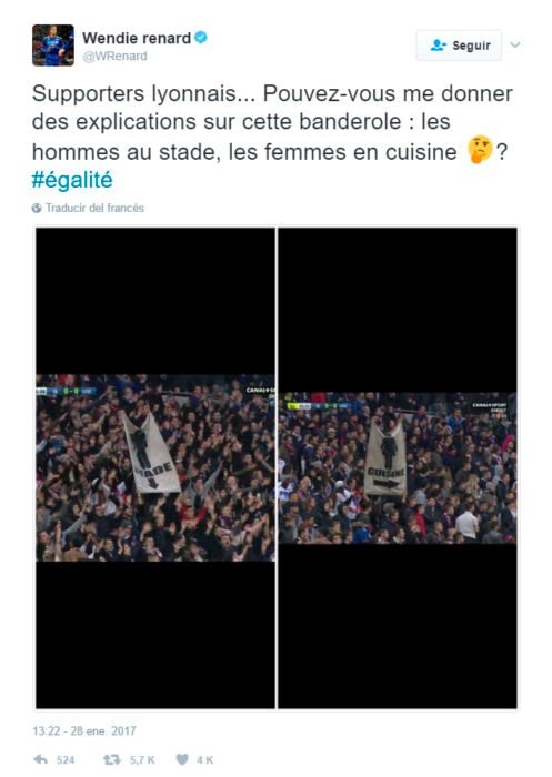 Mensaje en twitter de una jugadora francesa sobre mensajes machistas